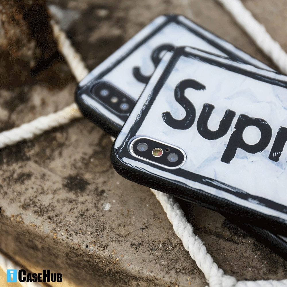 Sup Logo Marble Paint Hard Glass iPhone Case - Picture 2 of 8